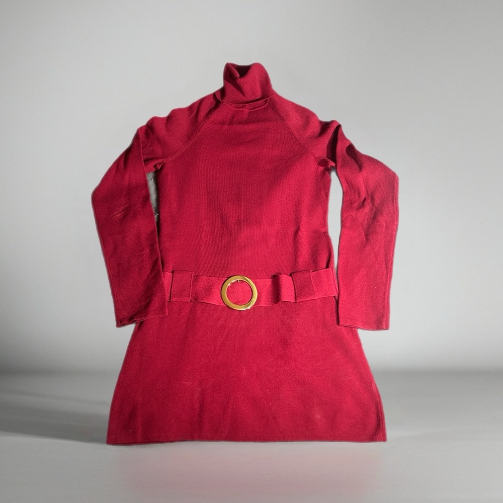 Women’s INC red turtleneck tunic sweater with belt